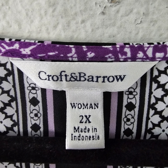 Croft & Barrow Blouse Women 2X Mixed Media Print Flowy Art Hippie  Bohomein - Picture 7 of 11